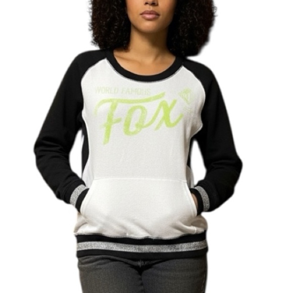 Fox Racing Small White Black Sweatshirt Pockets Casual Motorcycle Streetwear